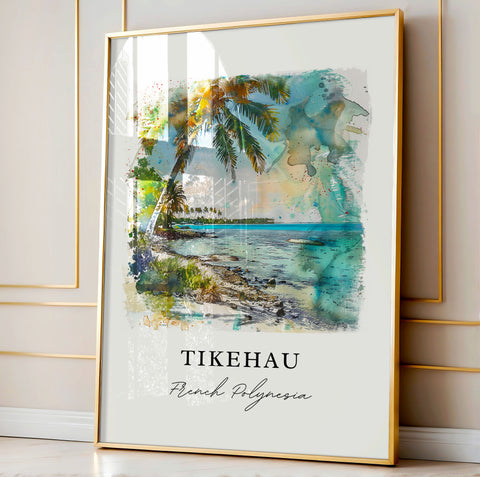 Tikehau Wall Art, Porutu-kai Print, French Polynesia Watercolor Art, Tikehau Gift, Travel Print, Travel Poster, Housewarming Gift