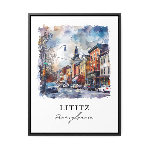 Lititz PA Wall Art, Lancaster County Print, Lititz Watercolor, Lititz Pennsylvania Gift, Travel Print, Travel Poster, Housewarming Gift