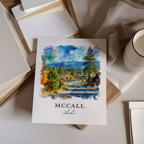 Mccall ID Wall Art, Mccall Idaho Print, Mccall Watercolor Art, Valley County Idaho Gift, Travel Print, Travel Poster, Housewarming Gift