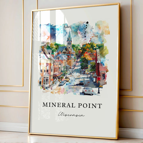 Mineral Point WI Wall Art, Mineral Point Print, Wisconsin Watercolor Art, Madison WI Gift, Travel Print, Travel Poster, Housewarming Gift