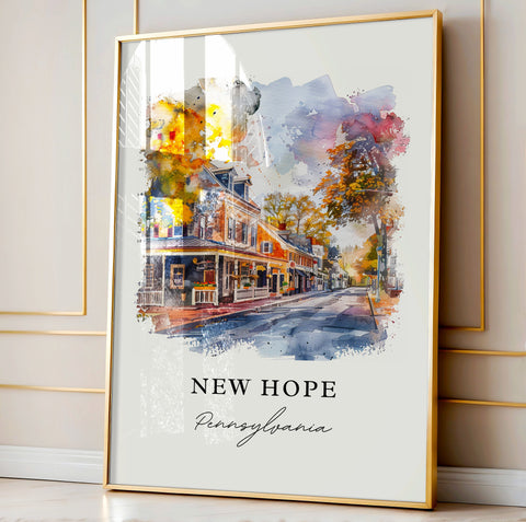 New Hope PA Wall Art, New Hope Print, New Hope PA Watercolor Art, Bucks County PA Gift, Travel Print, Travel Poster, Housewarming Gift