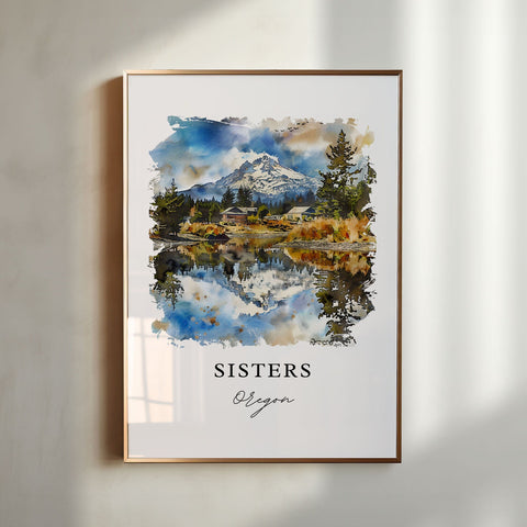 Sisters Oregon Wall Art, Sisters OR Print, Deschutes Oregon Watercolor Art, Bend Oregon Gift, Travel Print, Travel Poster, Housewarming Gift