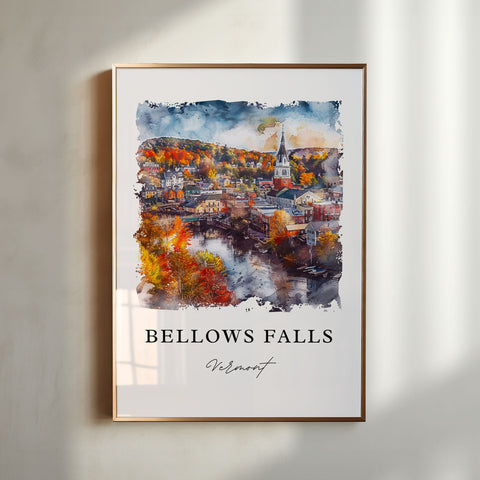 Bellows Falls Art, Bellows Falls VT Print, Rockingham Vermont Watercolor, Windham VT Gift, Travel Print, Travel Poster, Housewarming Gift