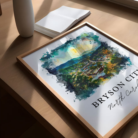 Bryson City NC Wall Art, Bryson City Print, Bryson City Watercolor, Smoky Mountains Gift, Travel Print, Travel Poster, Housewarming Gift