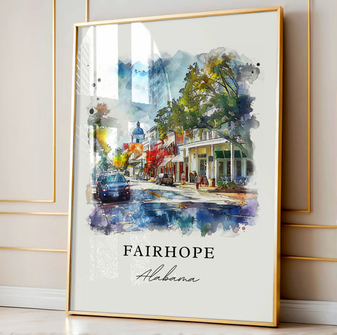 Fairhope AL Wall Art, Fairhope Alabama Print, Mobile Bay AL Watercolor, Baldwin County Gift, Travel Print, Travel Poster, Housewarming Gift