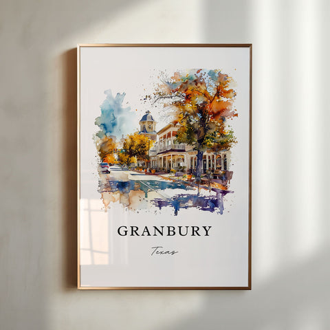 Granbury TX Wall Art, Granbury Print, Granbury Texas Watercolor Art, Hood County Texas Gift, Travel Print, Travel Poster, Housewarming Gift