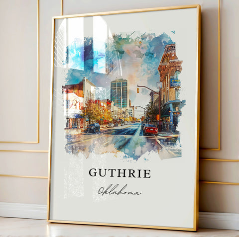 Guthrie OK Wall Art, Guthrie Print, OKC Watercolor Art, Guthrie Oklahoma Gift, Travel Print, Travel Poster, Housewarming Gift