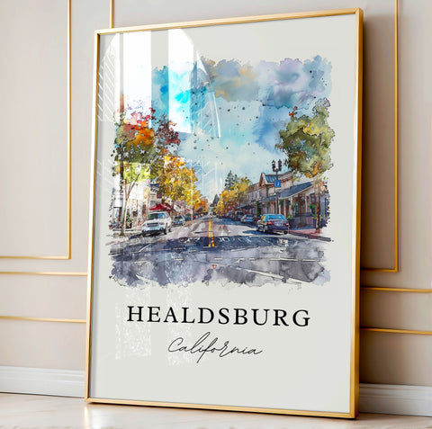 Healdsburg CA Wall Art, Healdsburg Print, Sonoma Watercolor Art, Sonoma California Gift, Travel Print, Travel Poster, Housewarming Gift