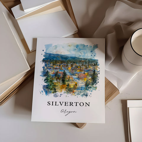 Silverton Oregon Art, Silverton OR Print, Marion County OR Watercolor Art, Silverton OR Gift, Travel Print, Travel Poster, Housewarming Gift