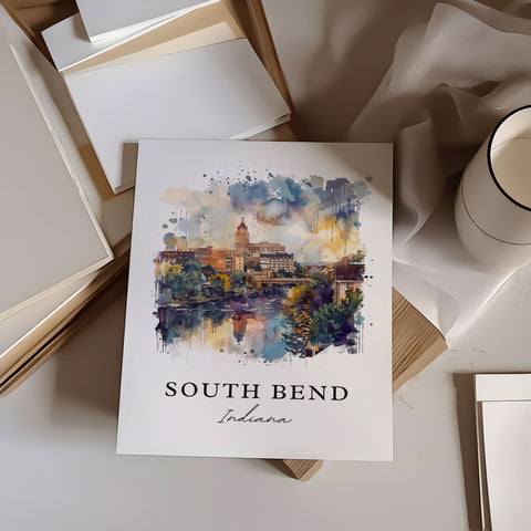 South Bend Wall Art, South Bend Print, South Bend IN Watercolor Art, Notre Dame Univ Gift, Travel Print, Travel Poster, Housewarming Gift