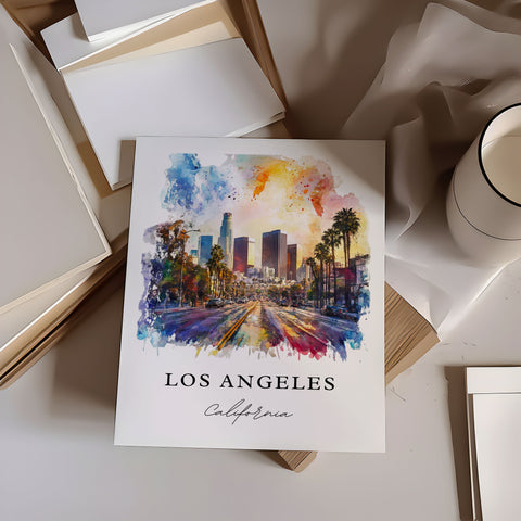 Los Angeles Wall Art, Los Angeles Print, Los Angeles Watercolor Art, LA Gift, Travel Print, Travel Poster, Housewarming Gift