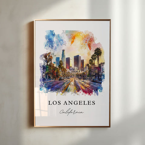 Los Angeles Wall Art, Los Angeles Print, Los Angeles Watercolor Art, LA Gift, Travel Print, Travel Poster, Housewarming Gift