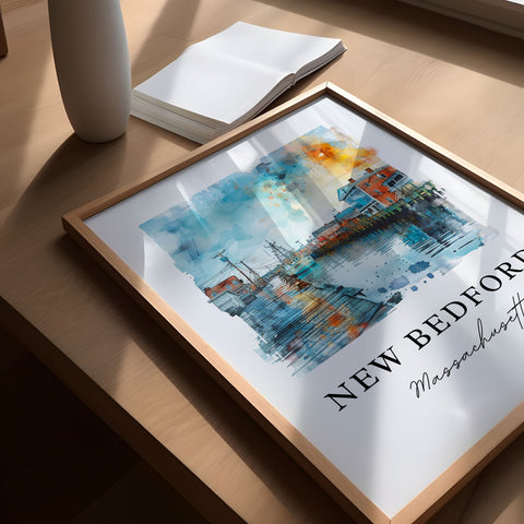 New Bedford MA Wall Art, New Bedford Print, New Bedford Watercolor Art, Bristol County Gift, Travel Print, Travel Poster, Housewarming Gift