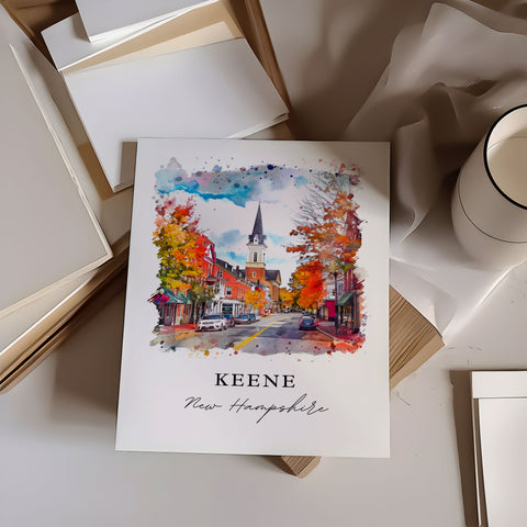 Keene NH Wall Art, Keene New Hampshire Print, Keene NH Watercolor Art, Cheshire County Gift, Travel Print, Travel Poster, Housewarming Gift