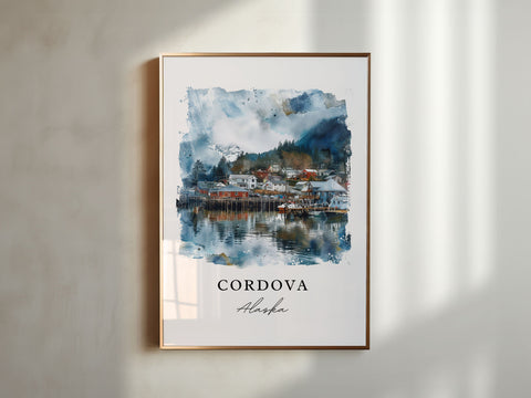 Cordova Alaska Art, Cordova Print, Chugach Alaska Watercolor Art, Cordova AK Gift, Travel Print, Travel Poster, Housewarming Gift