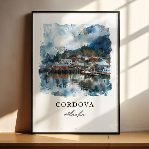 Cordova Alaska Art, Cordova Print, Chugach Alaska Watercolor Art, Cordova AK Gift, Travel Print, Travel Poster, Housewarming Gift