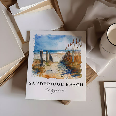 Sandbridge Beach VA Art, Sandbridge Beach Print, Virginia Beach Watercolor, VA Beach Gift, Travel Print, Travel Poster, Housewarming Gift