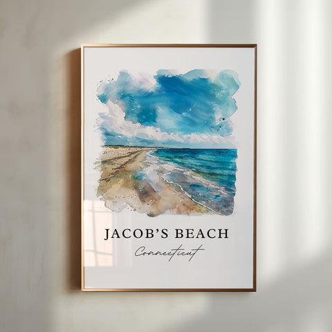 Jacob's Beach CT Wall Art, Jacob's Beach Print, Guilford CT Watercolor Art, Guilford Gift, Travel Print, Travel Poster, Housewarming Gift