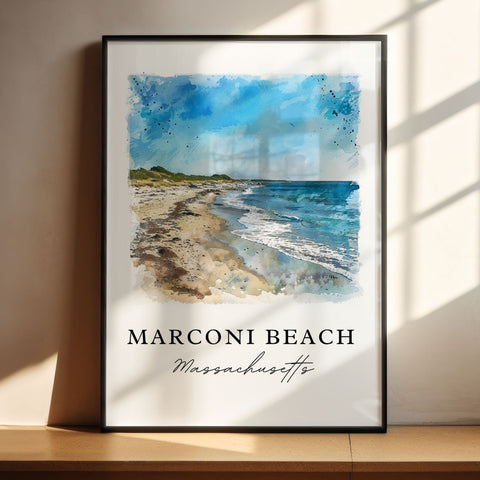 Marconi Beach Art, Marconi Beach MA Print, Wellfleet Watercolor Art, Cape Cod MA Gift, Travel Print, Travel Poster, Housewarming Gift