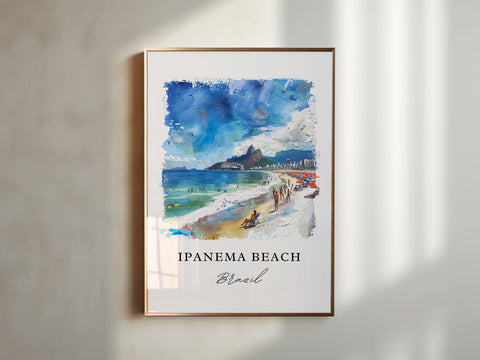 Ipanema Beach Wall Art, Ipanema Brazil Print, Rio de Janeiro Watercolor Art, Ipanema Gift, Travel Print, Travel Poster, Housewarming Gift