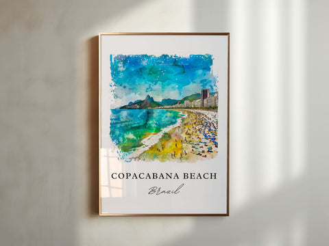 Copacabana Beach Art, Copacabana Beach Print, Copacabana Watercolor Art, Rio de Janeiro Gift, Travel Print, Travel Poster, Housewarming Gift