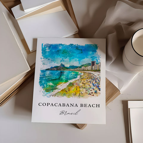 Copacabana Beach Art, Copacabana Beach Print, Copacabana Watercolor Art, Rio de Janeiro Gift, Travel Print, Travel Poster, Housewarming Gift