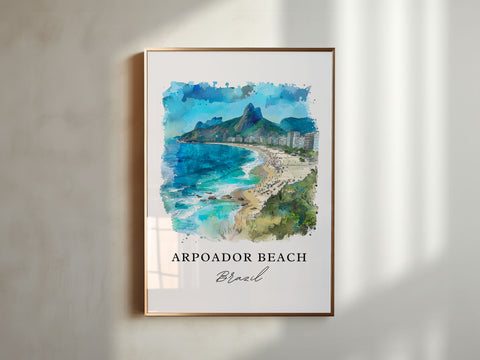 Arpoador Beach Art, Arpoador Brazil Print, Rio Janeiro Watercolor Art, Arpoador Brazil Gift, Travel Print, Travel Poster, Housewarming Gift