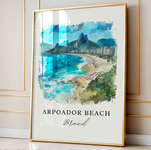 Arpoador Beach Art, Arpoador Brazil Print, Rio Janeiro Watercolor Art, Arpoador Brazil Gift, Travel Print, Travel Poster, Housewarming Gift