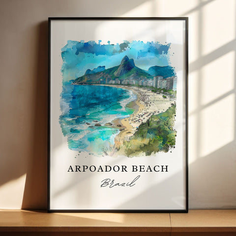 Arpoador Beach Art, Arpoador Brazil Print, Rio Janeiro Watercolor Art, Arpoador Brazil Gift, Travel Print, Travel Poster, Housewarming Gift