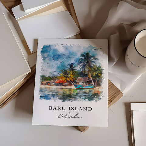 Baru Island Wall Art, Baru Island Colombia Print, Isla Barú Watercolor Art, Cartagena Gift, Travel Print, Travel Poster, Housewarming Gift