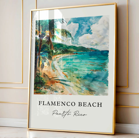 Flamenco Beach Art, Flamenco Beach PR Print, Culebra Watercolor Art, Culebra Gift, Travel Print, Travel Poster, Housewarming Gift