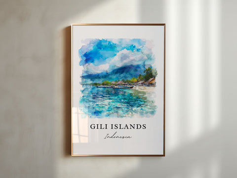 Gili Islands Art, Gili Islands Print, Lombok Indonesia Watercolor Art, Gili Indonesia Gift, Travel Print, Travel Poster, Housewarming Gift