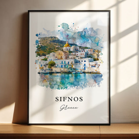 Sifnos Greece Art, Sifnos Print, Sifnos Greece Watercolor Art, Cyclades Islands Gift, Travel Print, Travel Poster, Housewarming Gift