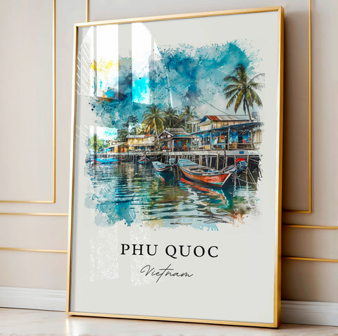 Phu Quoc Wall Art, Phu Quoc Print, Vietnam Watercolor Art, Phu Quoc Thailand Gift, Travel Print, Travel Poster, Housewarming Gift