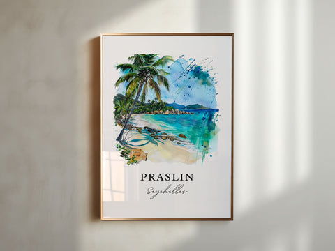 Praslin Seychelles Art, Praslin Print, Seychelles Watercolor Art, Seychelles Beach Gift, Travel Print, Travel Poster, Housewarming Gift