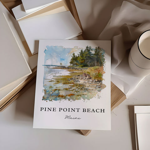 Pine Point Beach Maine Art, Scarborough ME Print, Saco Bay Watercolor Art, Scarborough Gift, Travel Print, Travel Poster, Housewarming Gift