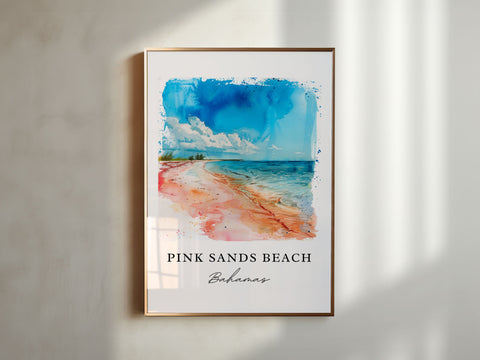 Pink Sands Beach Art, Pink Sands Beach Print, Pink Sands Artwork, Isla Harbour Bahamas Gift, Travel Print, Travel Poster, Housewarming Gift