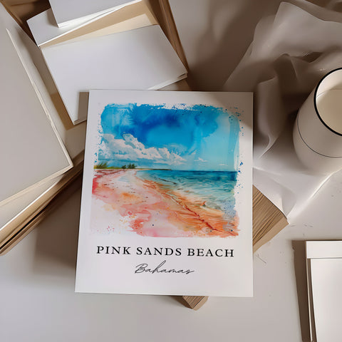 Pink Sands Beach Art, Pink Sands Beach Print, Pink Sands Artwork, Isla Harbour Bahamas Gift, Travel Print, Travel Poster, Housewarming Gift