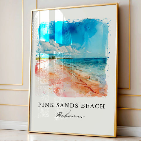 Pink Sands Beach Art, Pink Sands Beach Print, Pink Sands Artwork, Isla Harbour Bahamas Gift, Travel Print, Travel Poster, Housewarming Gift