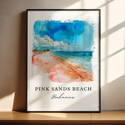 Pink Sands Beach Art, Pink Sands Beach Print, Pink Sands Artwork, Isla Harbour Bahamas Gift, Travel Print, Travel Poster, Housewarming Gift