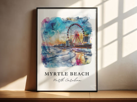 Myrtle Beach NC Art, Myrtle Beach Print, Myrtle Beach Watercolor Art, Horry County NC Gift, Travel Print, Travel Poster, Housewarming Gift