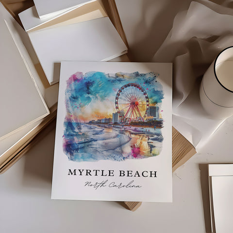 Myrtle Beach NC Art, Myrtle Beach Print, Myrtle Beach Watercolor Art, Horry County NC Gift, Travel Print, Travel Poster, Housewarming Gift