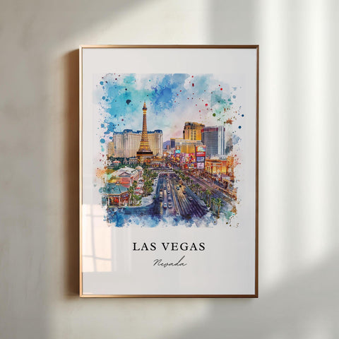 Las Vegas Wall Art, Las Vegas Print, Vegas Strip Watercolor Art, Vegas Strip Art Gift, Travel Print, Travel Poster, Housewarming Gift