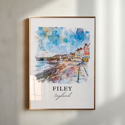 Filey England Wall Art, Filey UK Print, North Yorkshire Watercolor Art, Filey England Gift, Travel Print, Travel Poster, Housewarming Gift