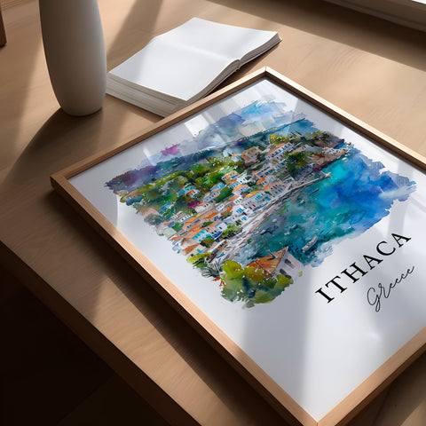 Ithaca Greece Art, Ithaca Print, Kefalonia Watercolor Art, Ithaca Greece Gift, Travel Print, Travel Poster, Housewarming Gift