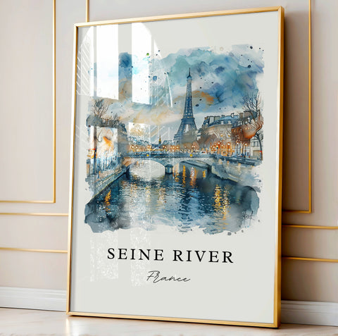 Seine River Art, Seine River Paris Print, Seine River Watercolor, Seine River France Gift, Travel Print, Travel Poster, Housewarming Gift