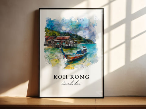 Koh Rong Wall Art, Koh Rong Print, Cambodia Watercolor Art, Koh Rong Cambodia Gift, Travel Print, Travel Poster, Housewarming Gift