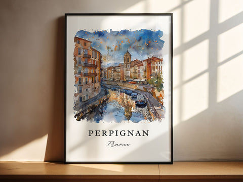 Perpignan France Art, Perpignan FR Print, Pyrenees Watercolor Art, Perpignan France Gift, Travel Print, Travel Poster, Housewarming Gift