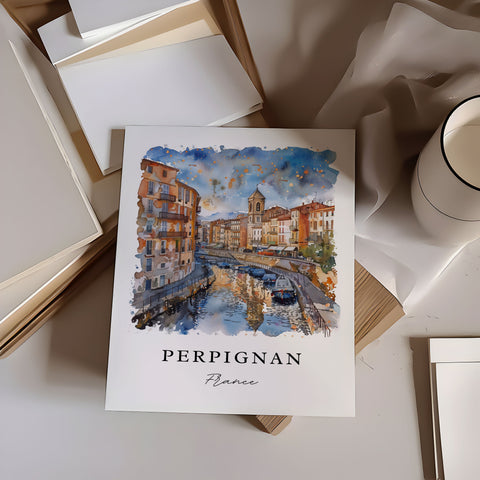 Perpignan France Art, Perpignan FR Print, Pyrenees Watercolor Art, Perpignan France Gift, Travel Print, Travel Poster, Housewarming Gift