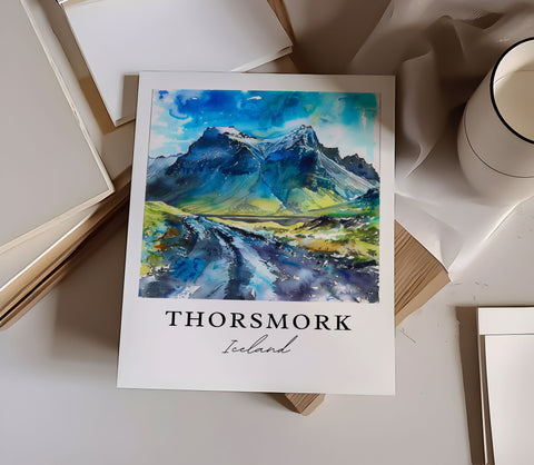 Thorsmork Iceland Art, Thorsmork Print, Iceland Glaciers Watercolor Art, Thorsmork Gift, Travel Print, Travel Poster, Housewarming Gift